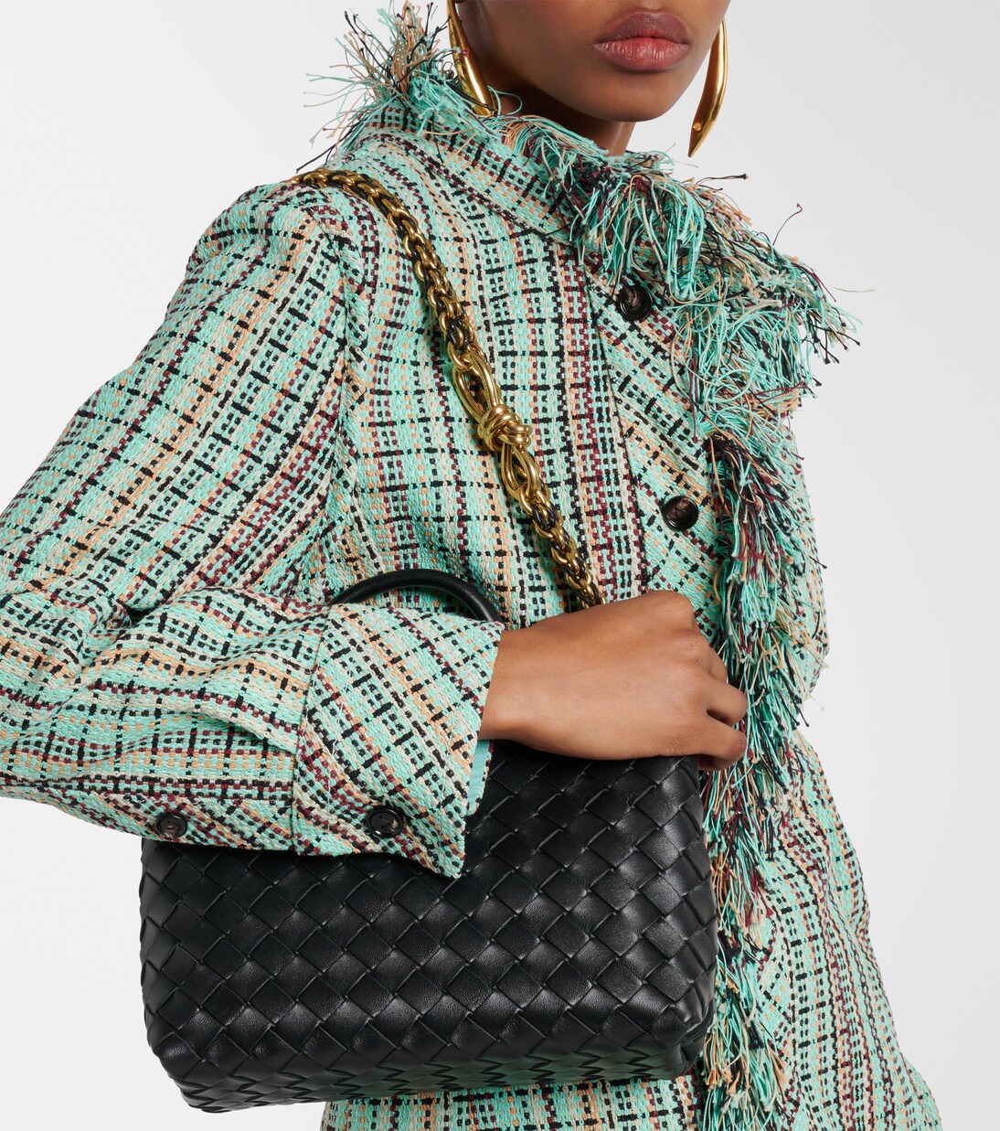 Andiamo Chain Small leather tote bag in black Bottega Veneta Mytheresa