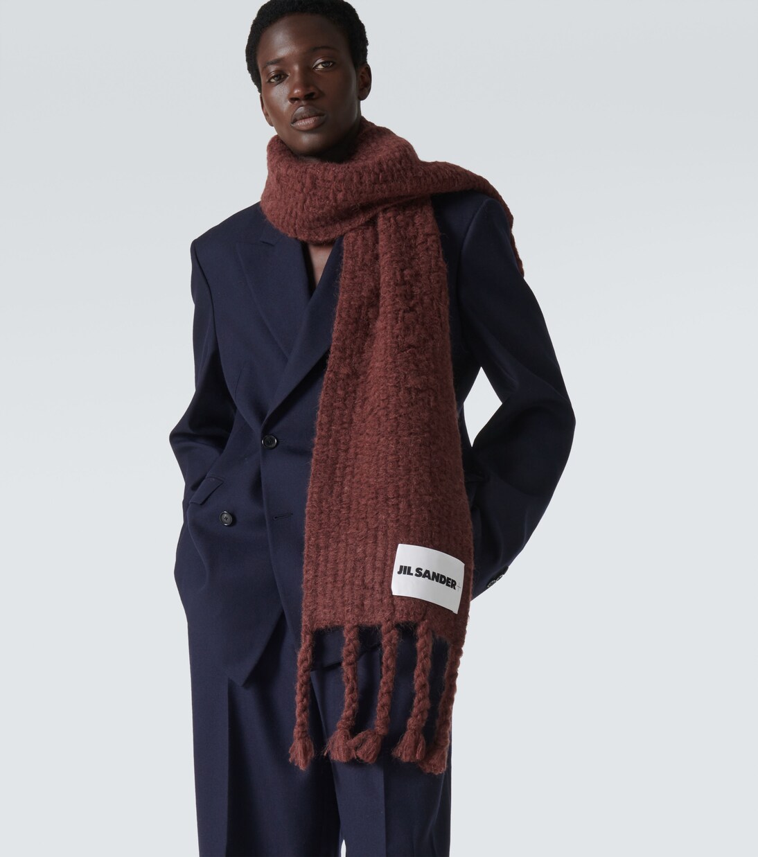 Logo mohair and alpaca blend scarf in brown Jil Sander Mytheresa