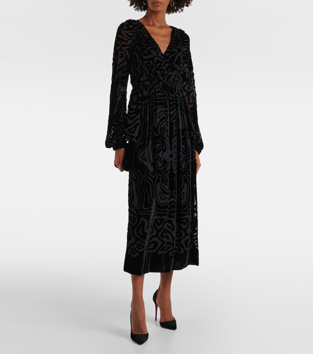 Vestido midi Elora de terciopelo y malla | Ulla Johnson