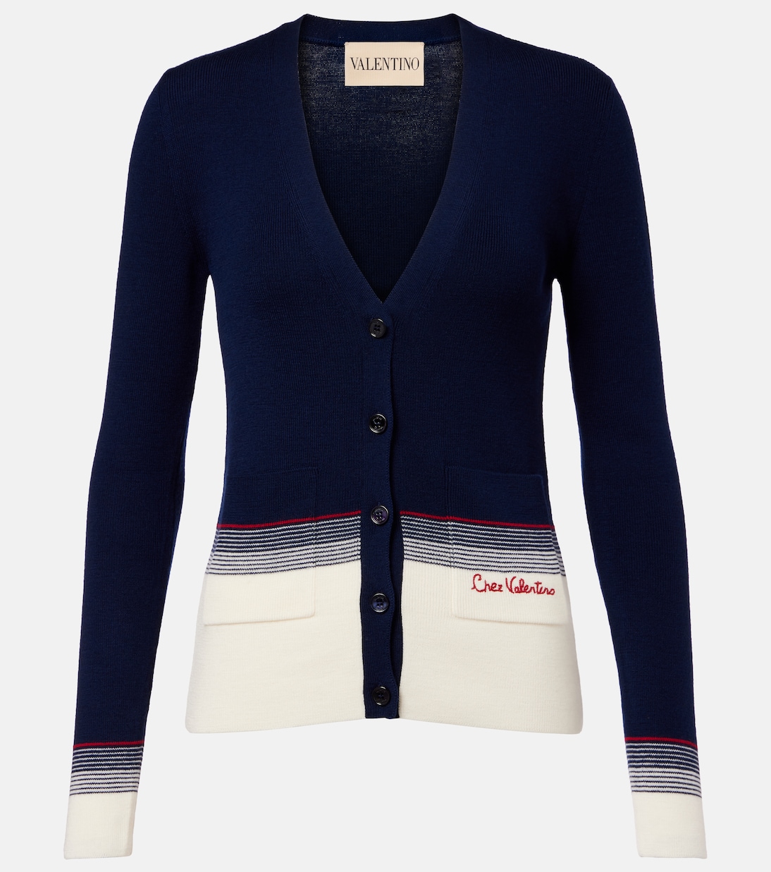 Cardigan in lana vergine a righe | Valentino