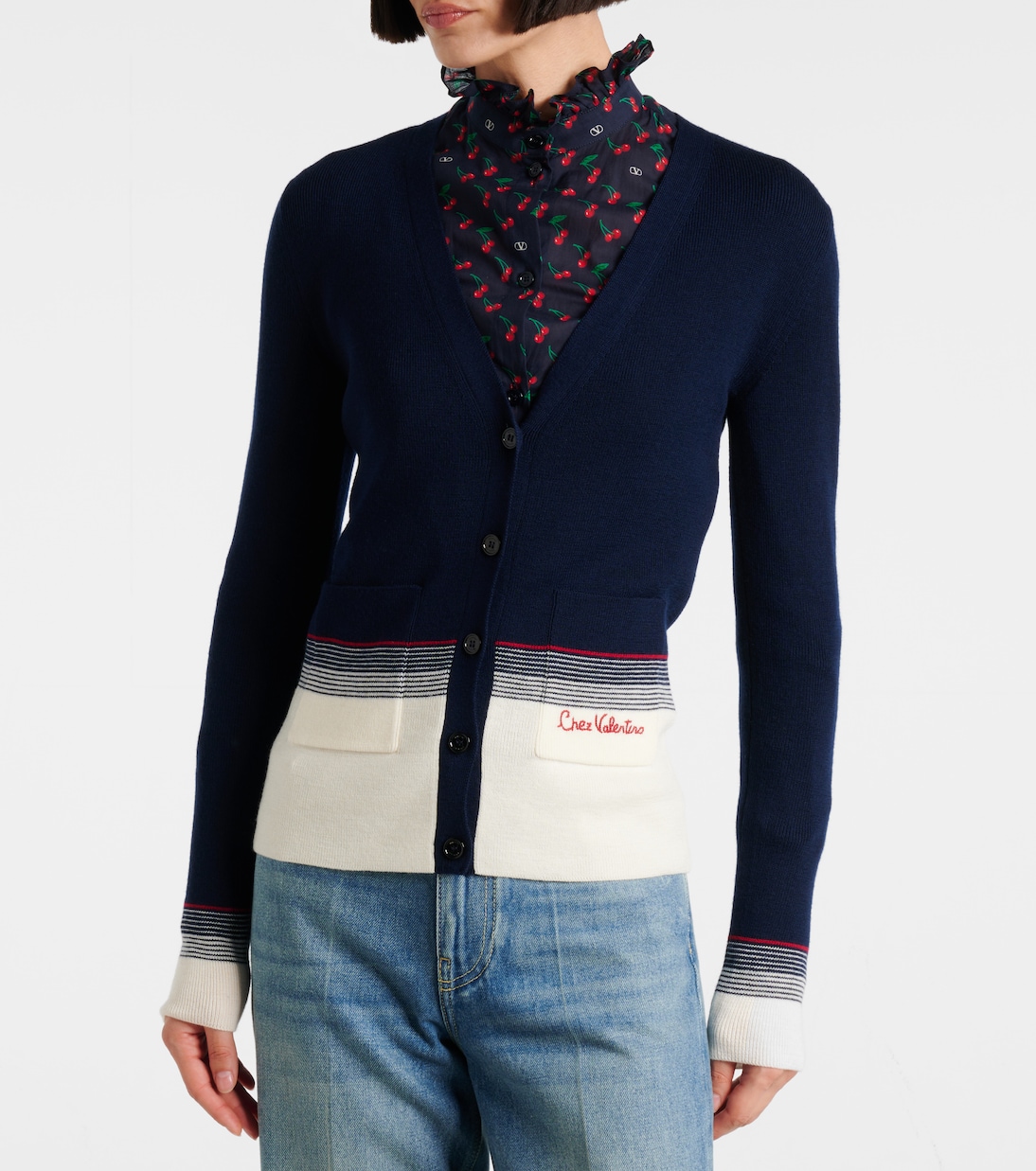 Cardigan in lana vergine a righe | Valentino