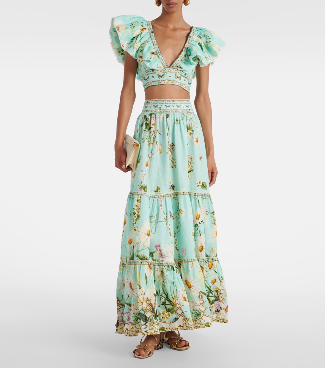 Floral tiered linen maxi skirt | Camilla