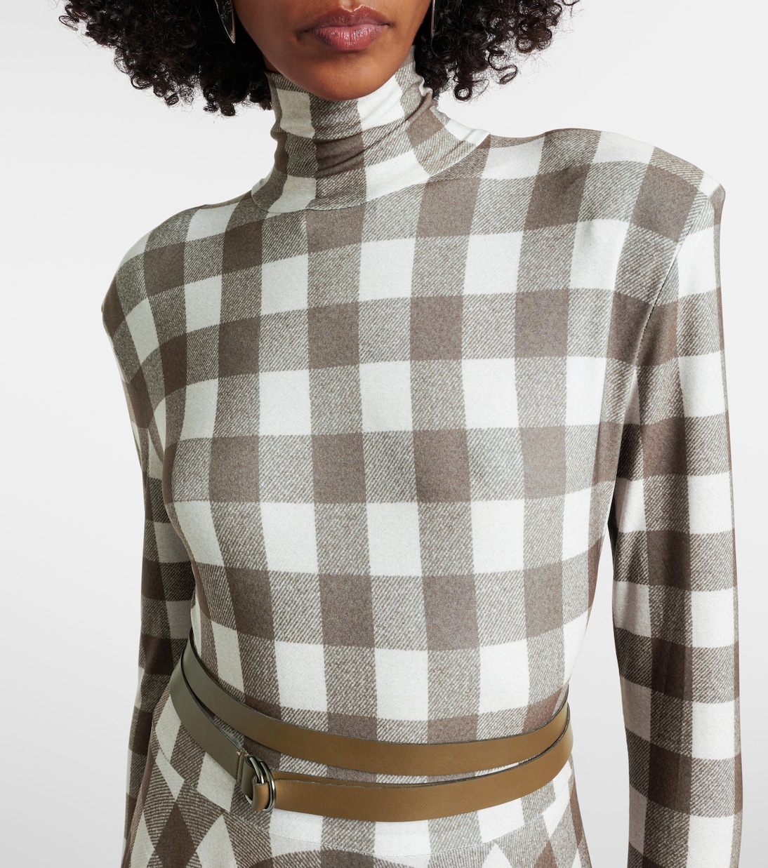 Checked turtleneck jersey midi dress | Norma Kamali