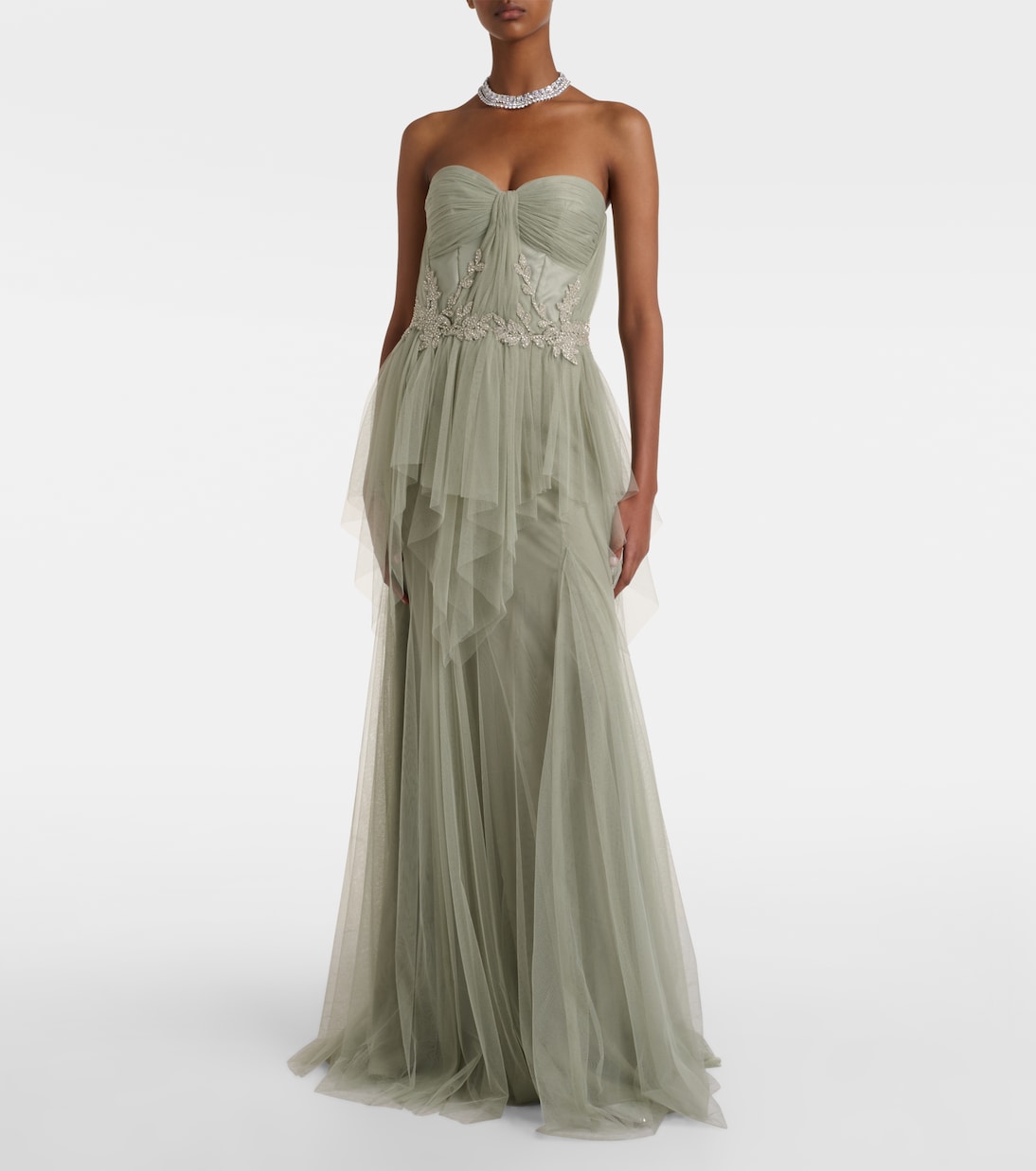 Embellished tulle corset gown | Costarellos