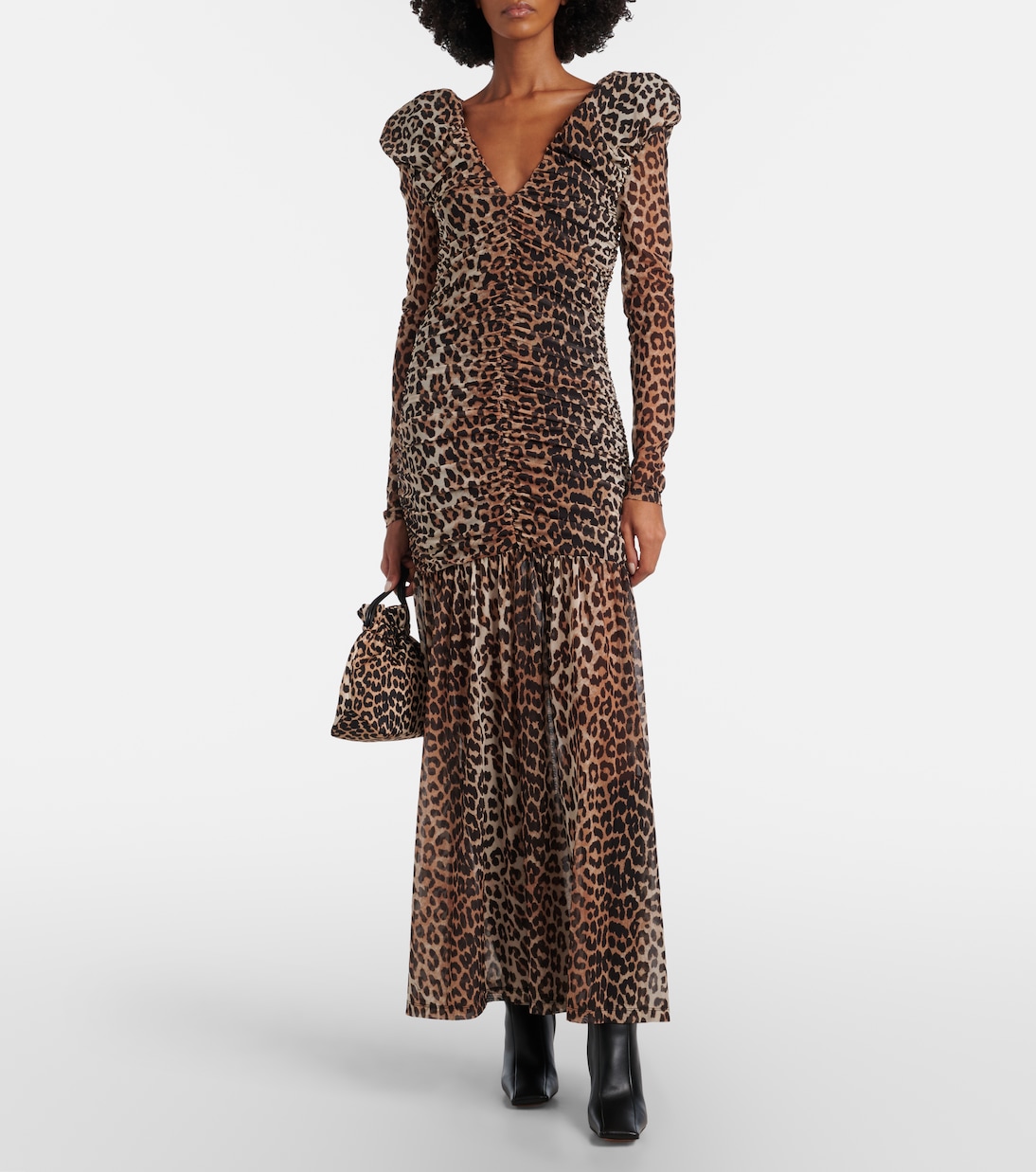 Leopard-print cloqué maxi dress | Ganni