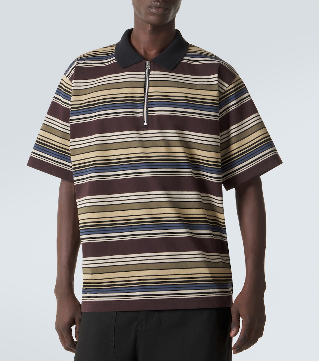 Striped cotton half-zip polo shirt | Sacai