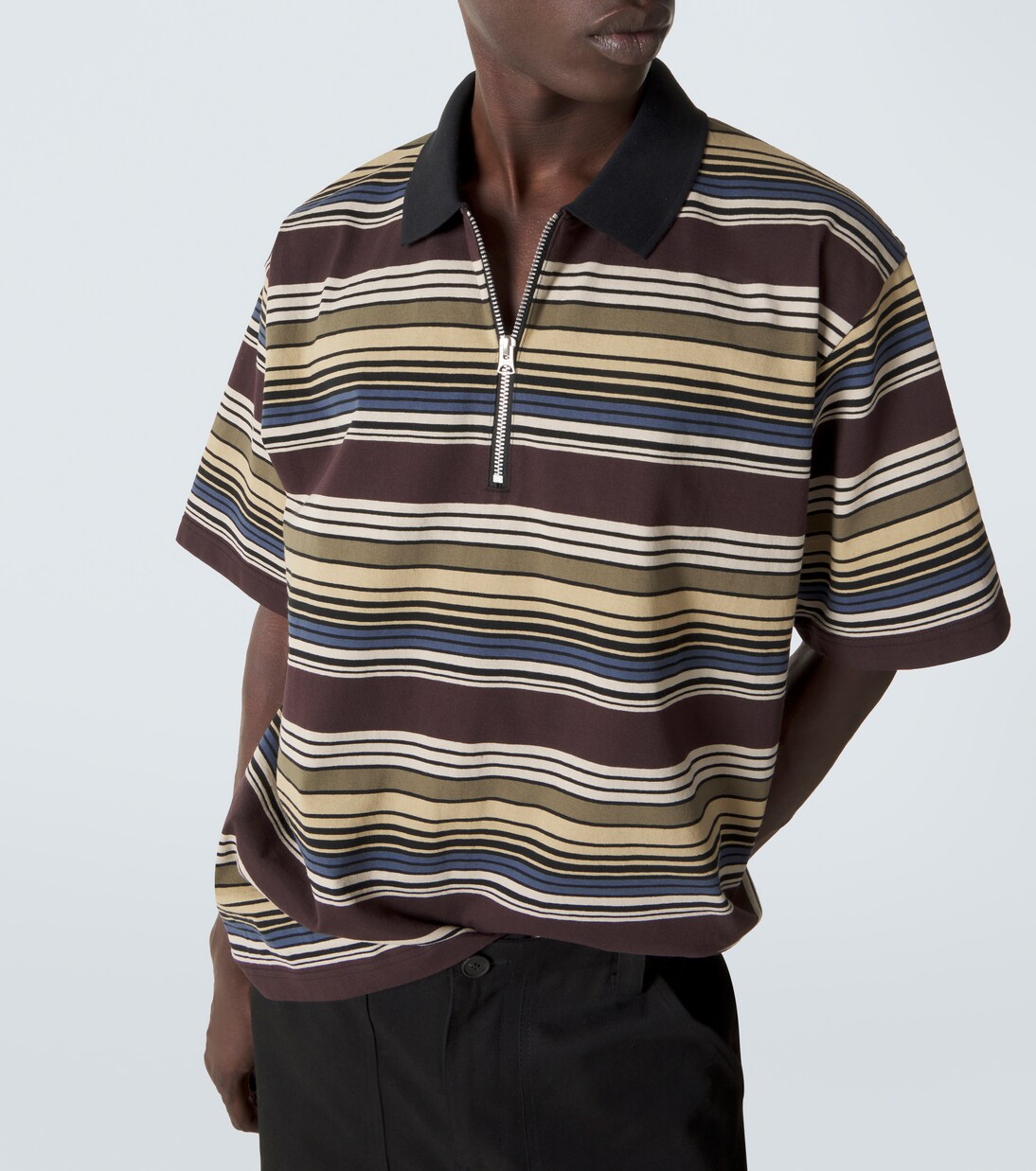 Striped cotton half-zip polo shirt | Sacai