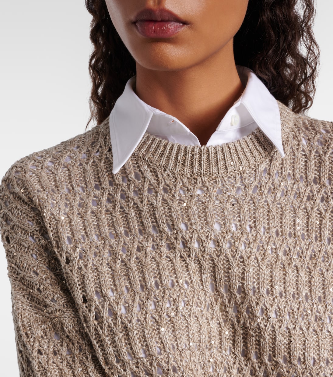 Pullover aus Leinengemisch mit Pailletten | Brunello Cucinelli