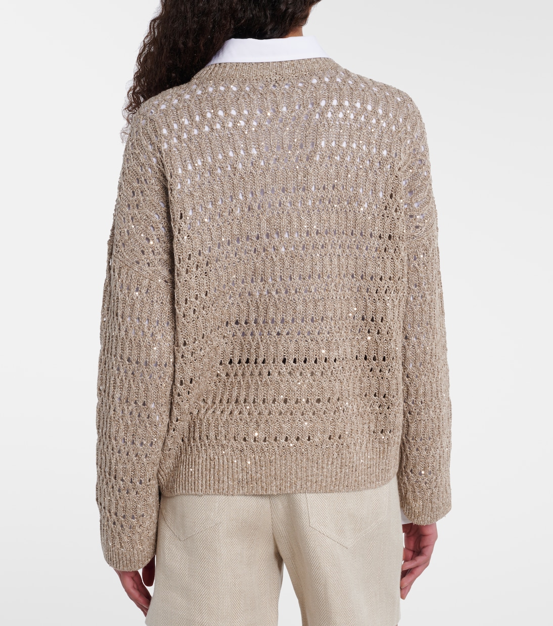 Pullover aus Leinengemisch mit Pailletten | Brunello Cucinelli