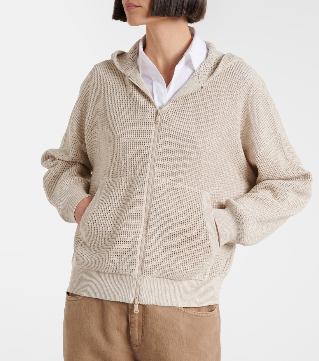 Sweat-shirt à capuche en lamé et coton mélangé | Brunello Cucinelli
