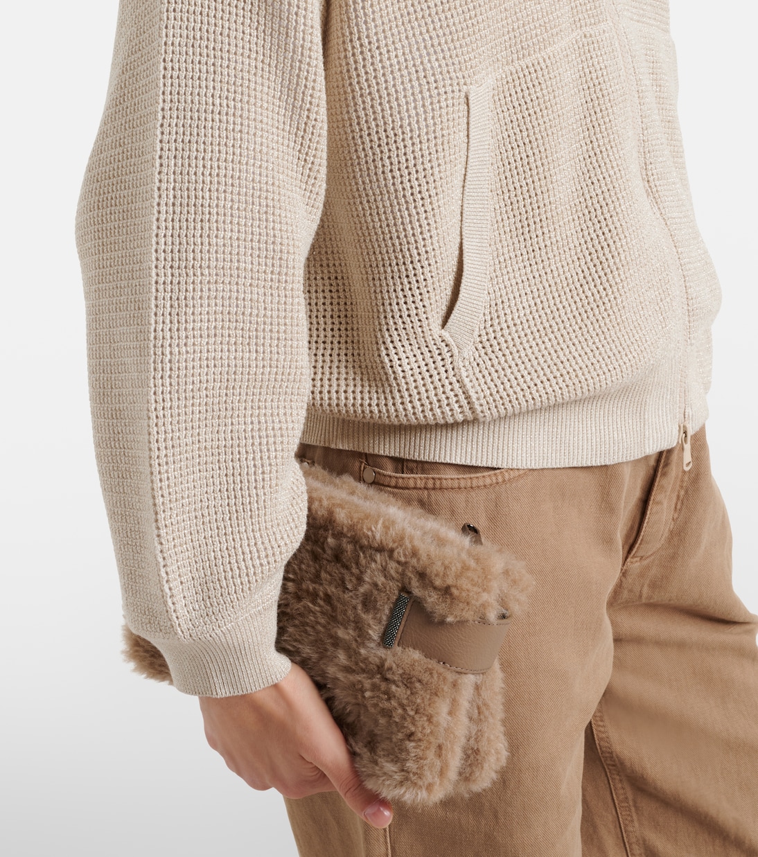 Sweat-shirt à capuche en lamé et coton mélangé | Brunello Cucinelli