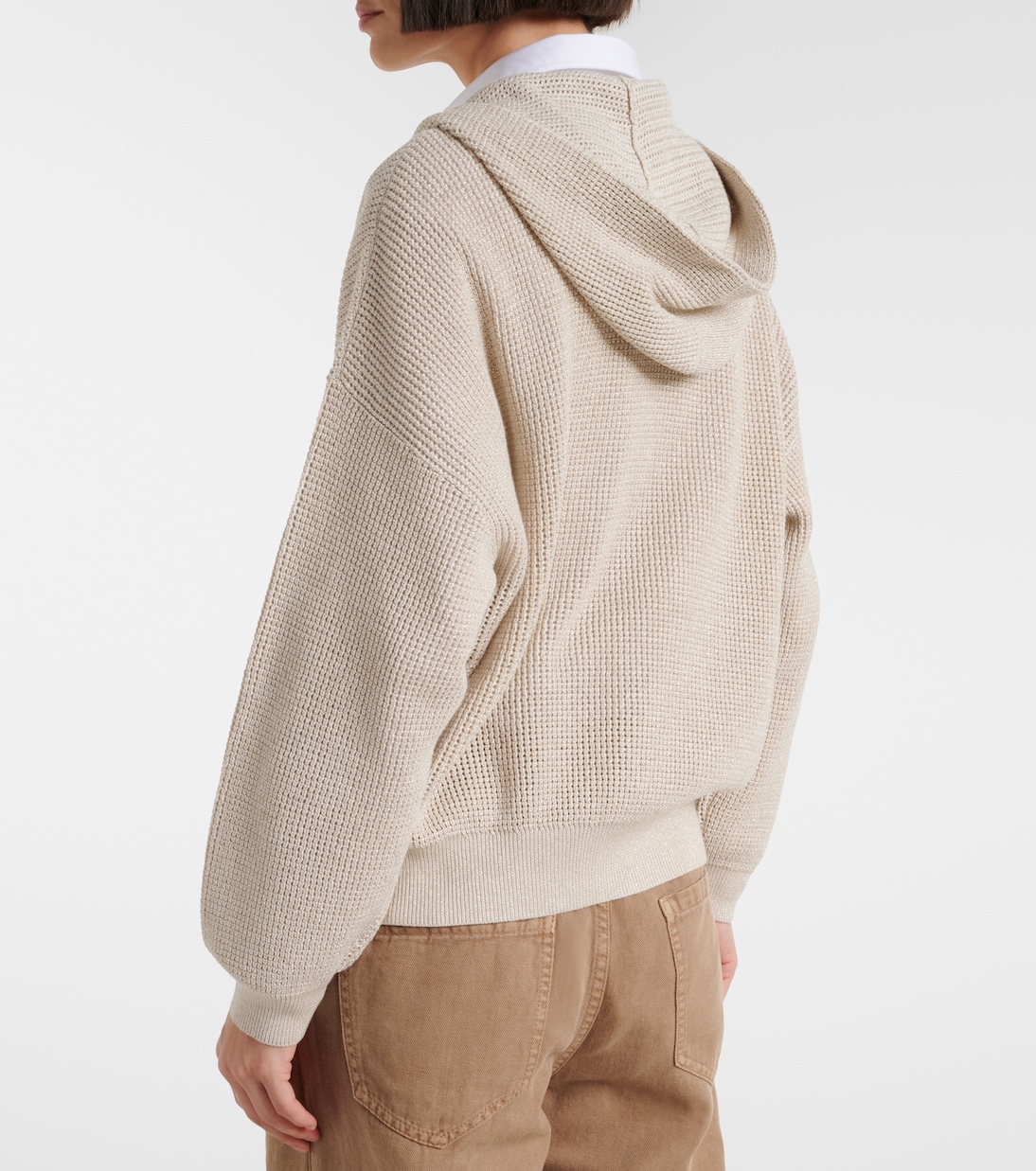 Sweat-shirt à capuche en lamé et coton mélangé | Brunello Cucinelli