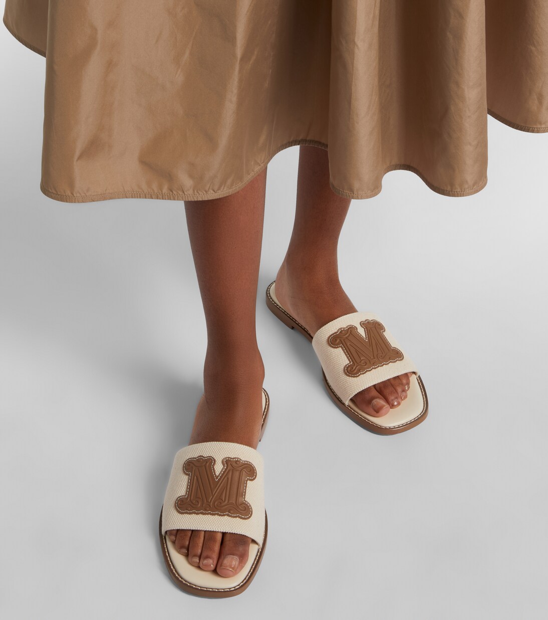 Caucaso leather-trimmed canvas slides | Max Mara