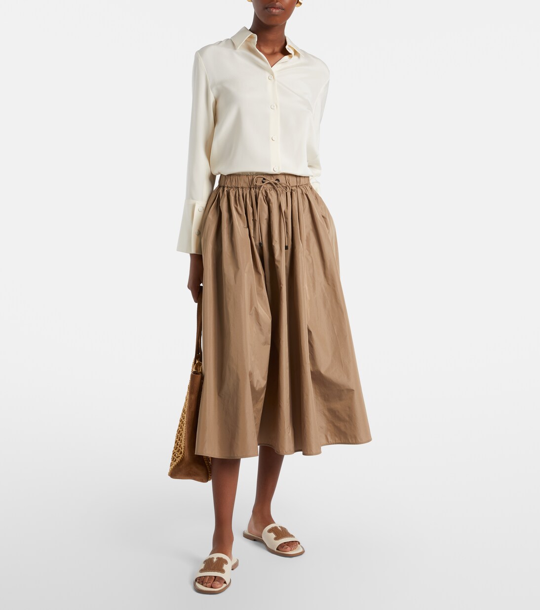 Caucaso leather-trimmed canvas slides | Max Mara