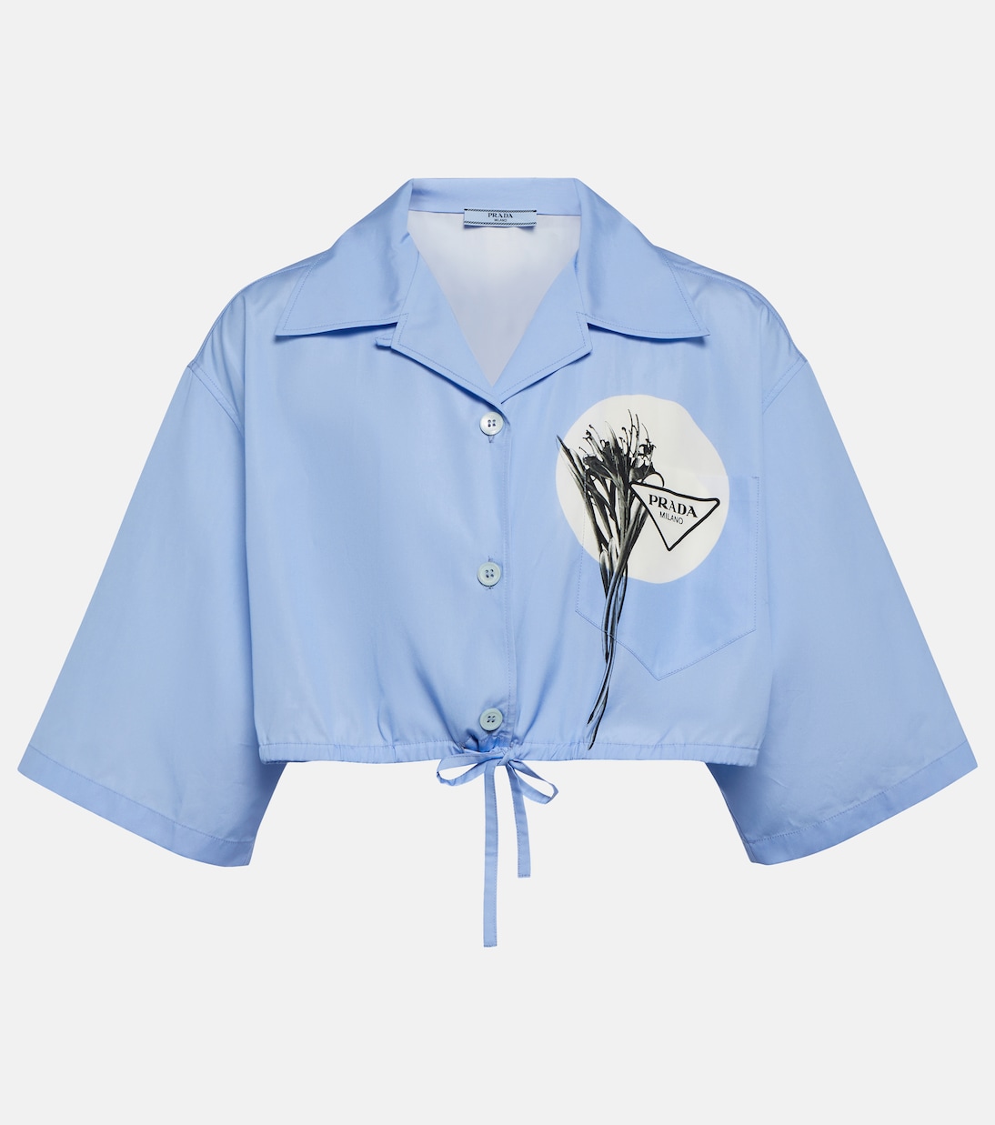 Camicia cropped in cotone con stampa | Prada