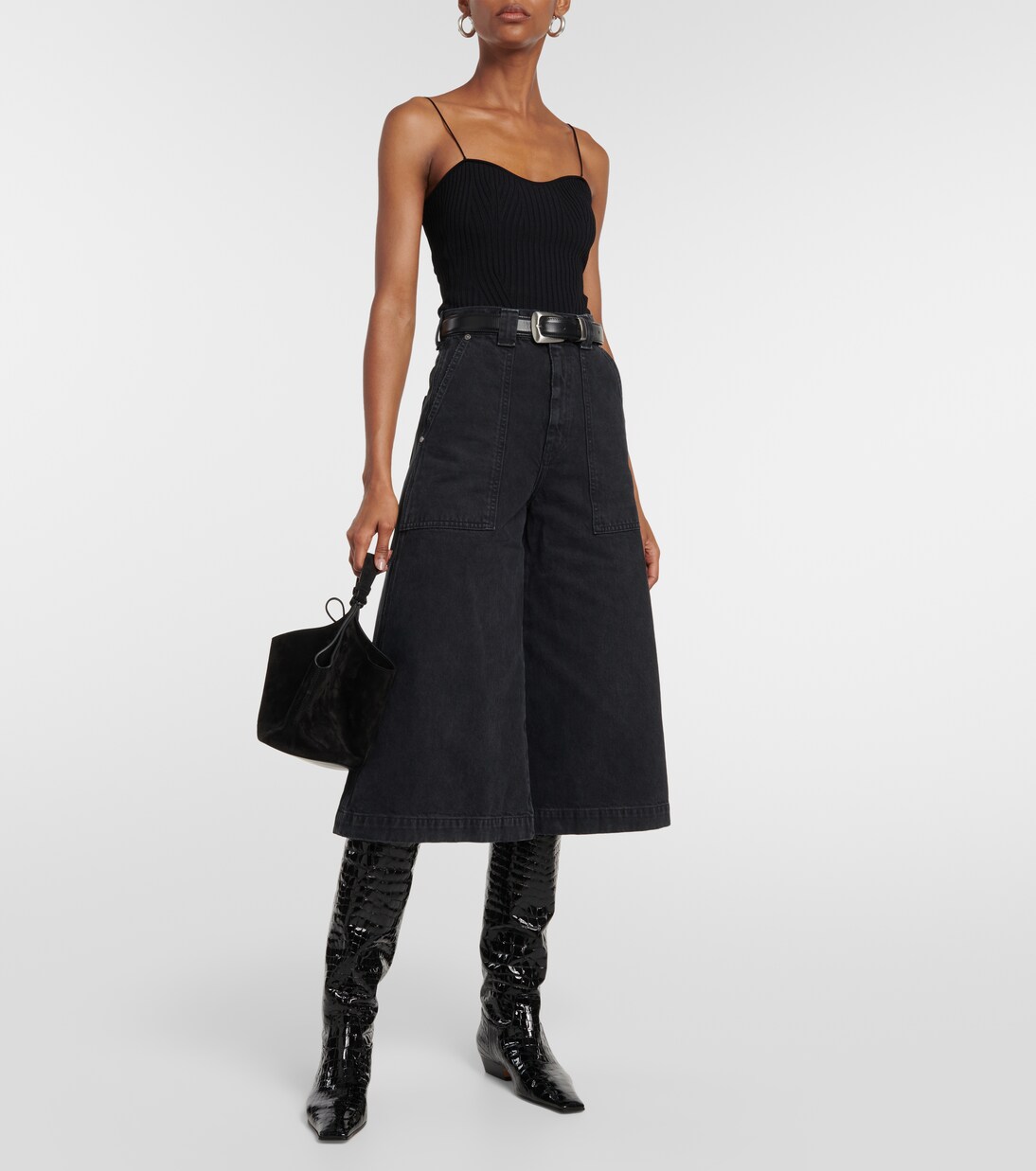 Croc-effect patent leather knee-high boots | Khaite