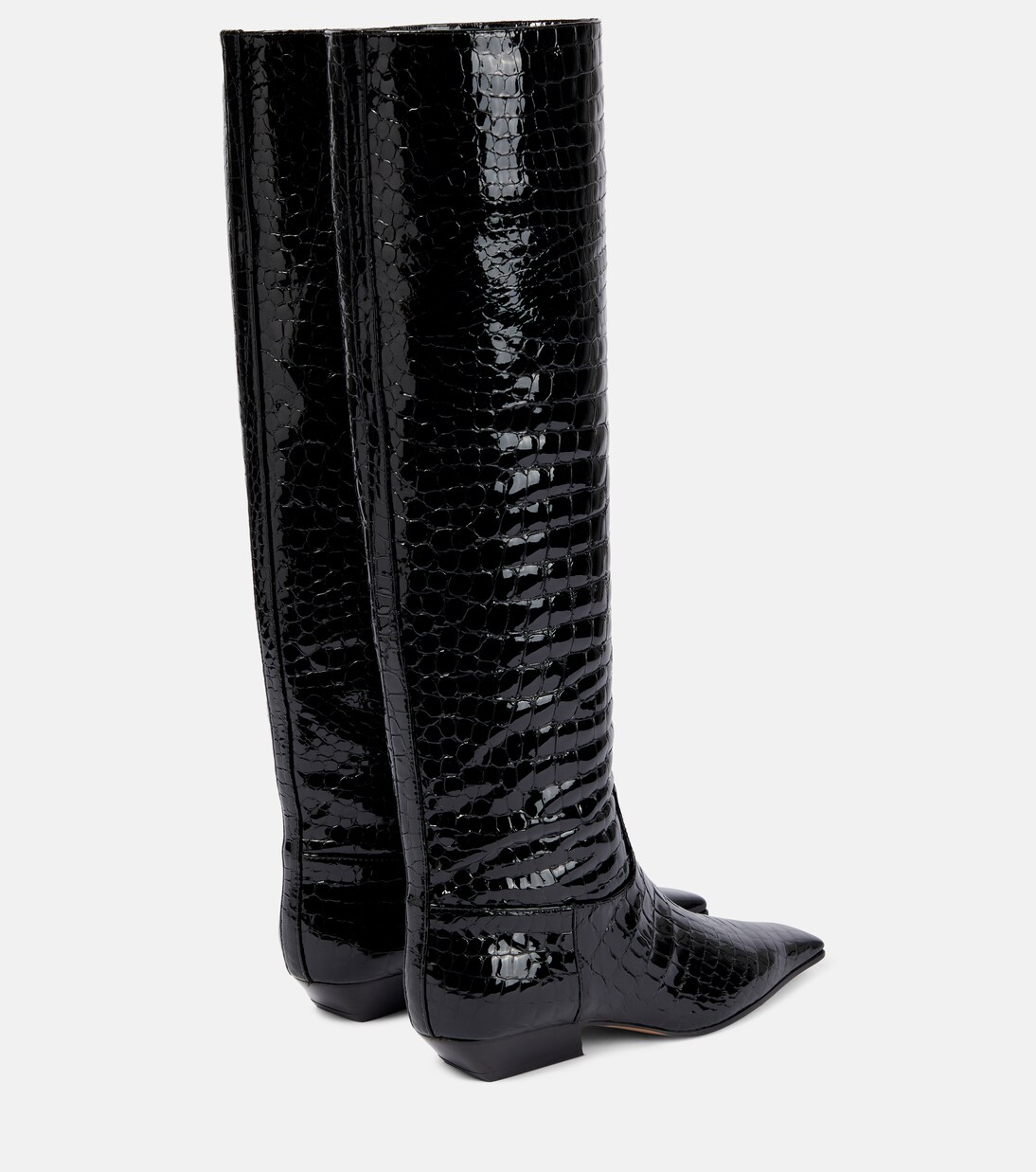 Croc effect patent leather knee high boots in black Khaite Mytheresa