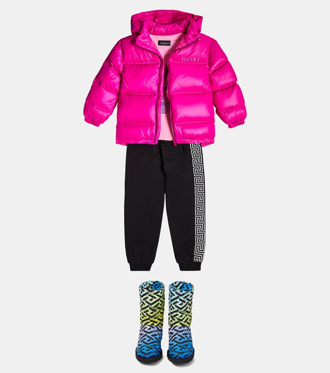 Giacca con pannelli in piuma e cappuccio | Versace Kids