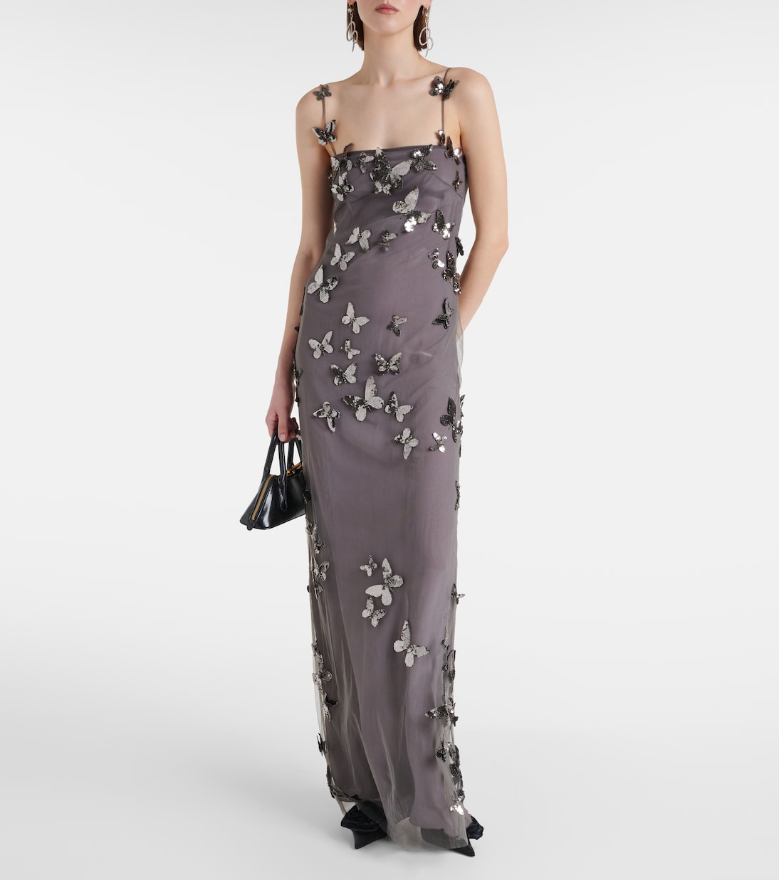 Butterfly-appliqué tulle maxi dress | Blumarine