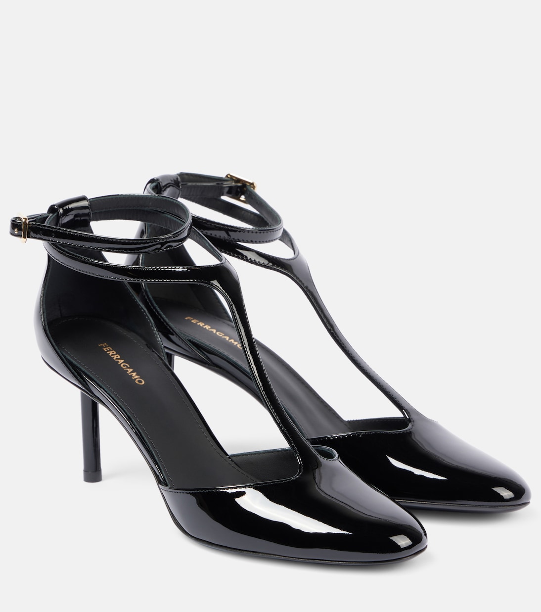 Ferragamo black patent pumps online