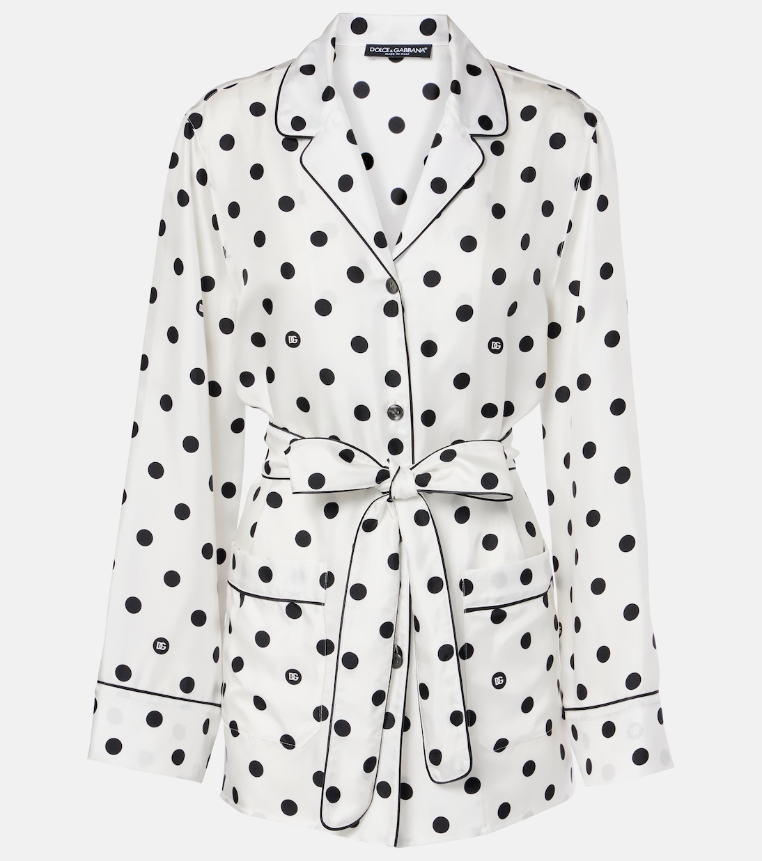 Camisa de pijama de sarga de seda con lunares | Dolce&Gabbana