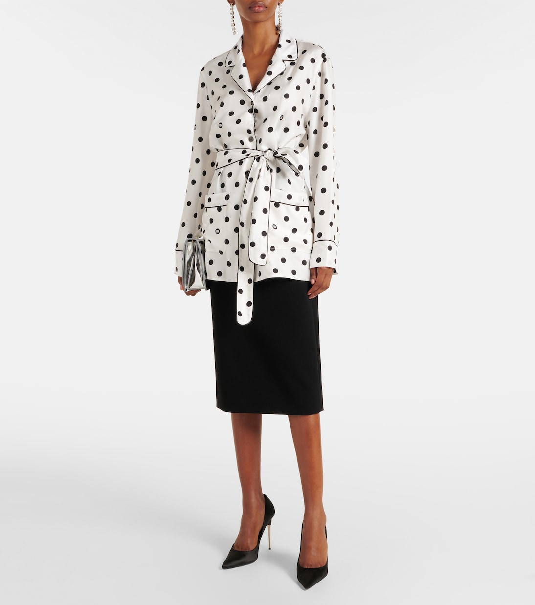 Camisa de pijama de sarga de seda con lunares | Dolce&Gabbana