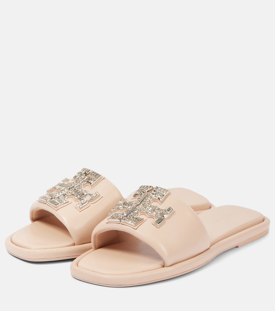 Double T embellished leather slides | Tory Burch