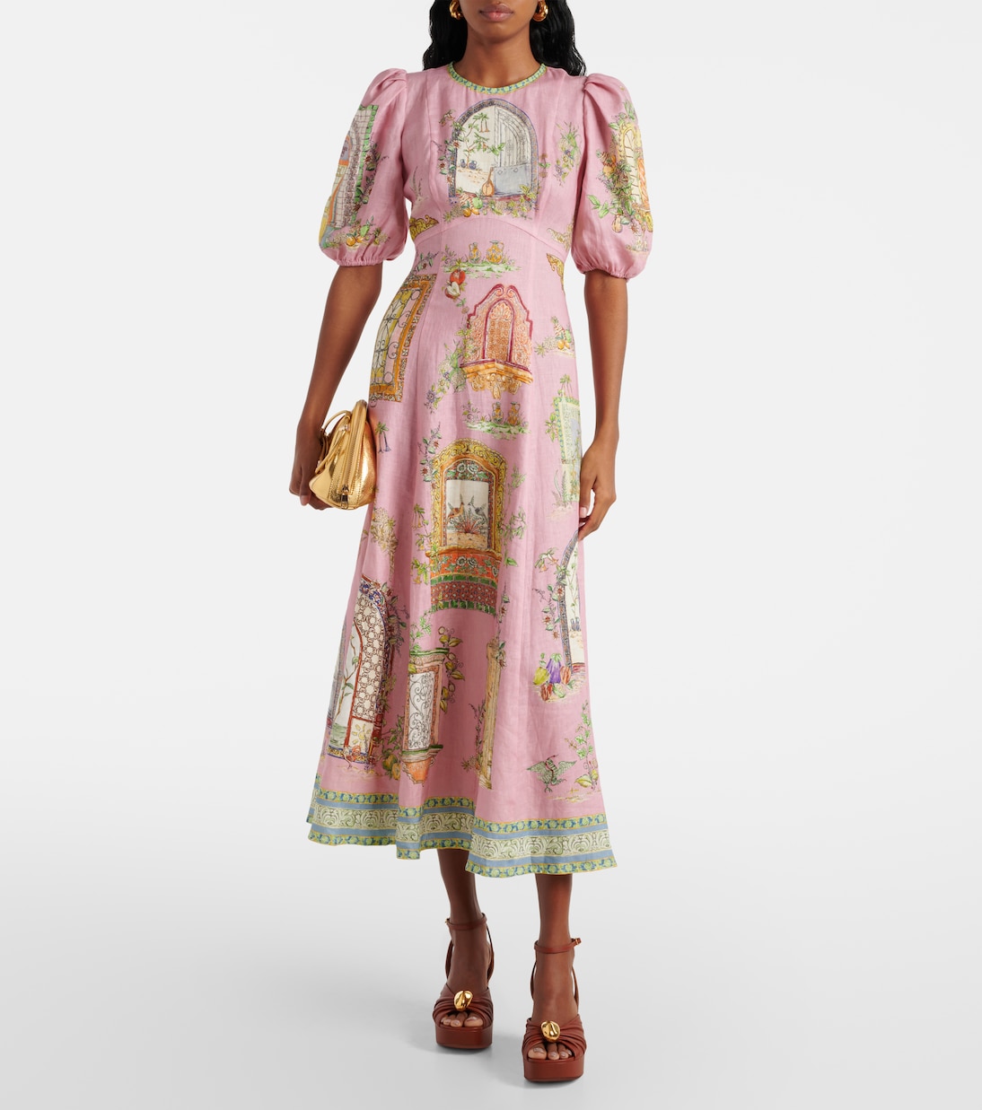 Vestido midi Monte de lino estampado | Alémais