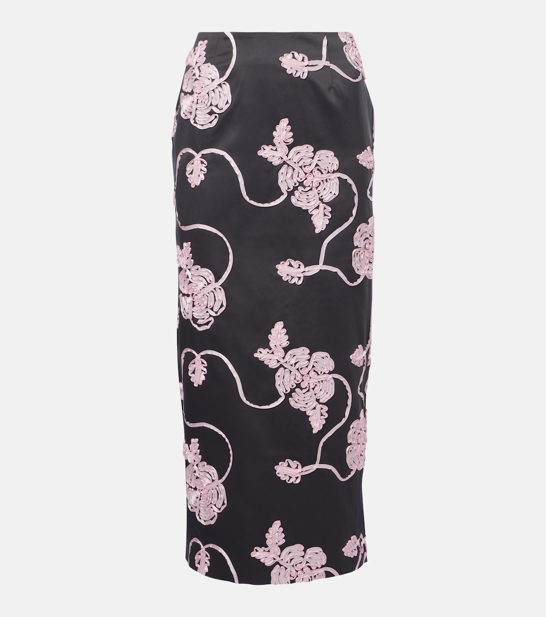 Jupe midi en satin à fleurs | Rotate