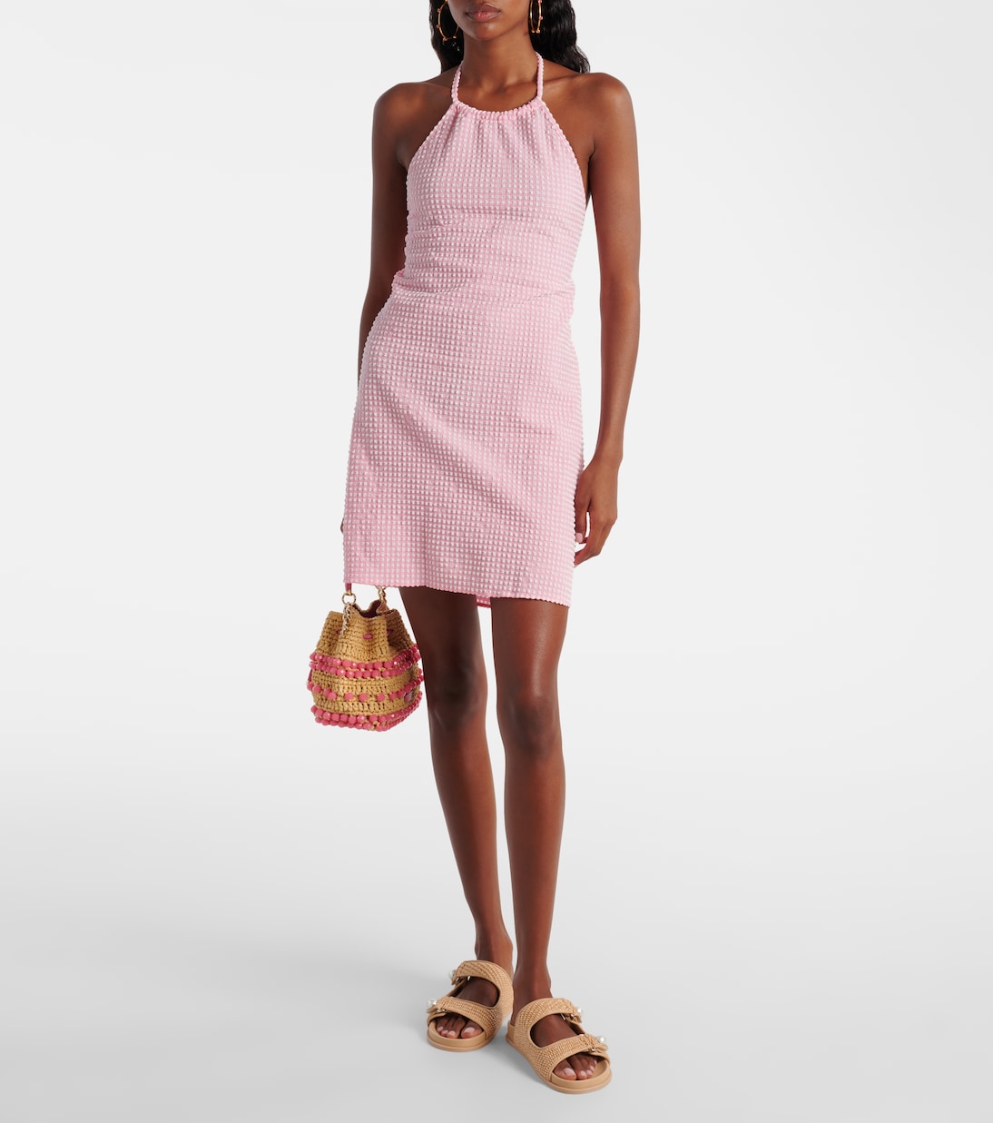 Gingham halterneck seersucker minidress | Hunza G
