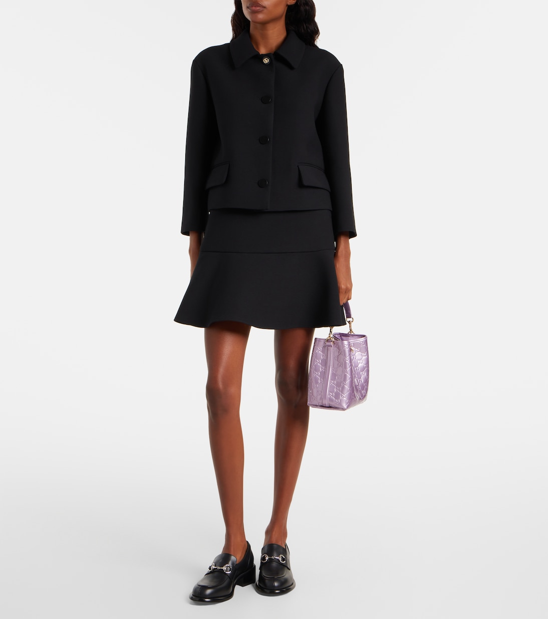 GG Emblem Medium metallic leather bucket bag | Gucci