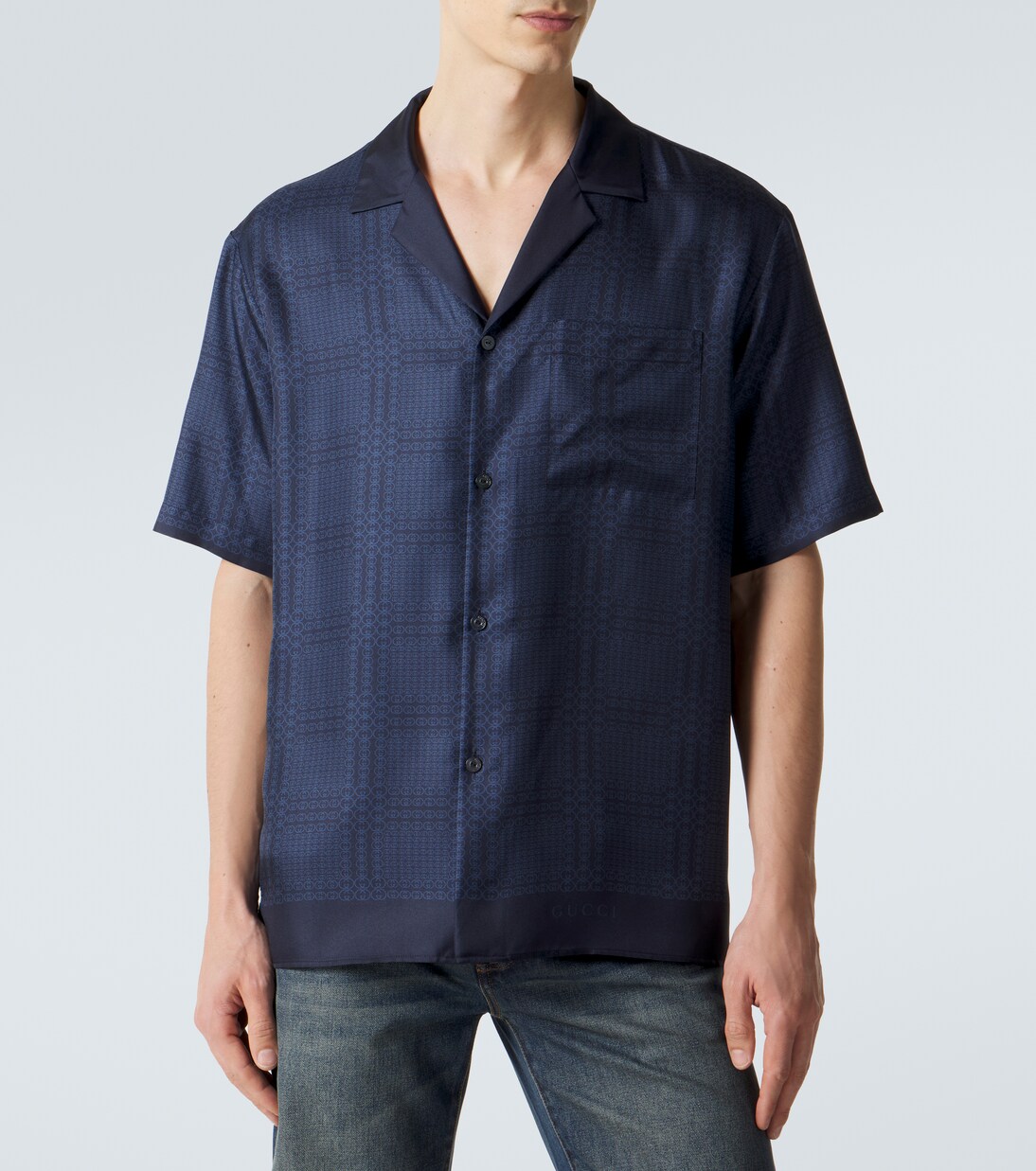 Interlocking G silk twill bowling shirt | Gucci