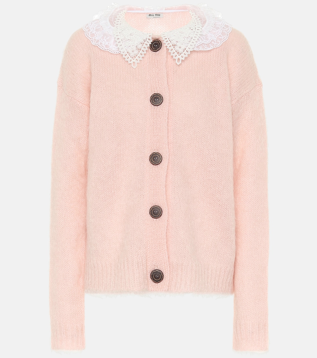 Lace-trimmed mohair-blend cardigan | Miu Miu