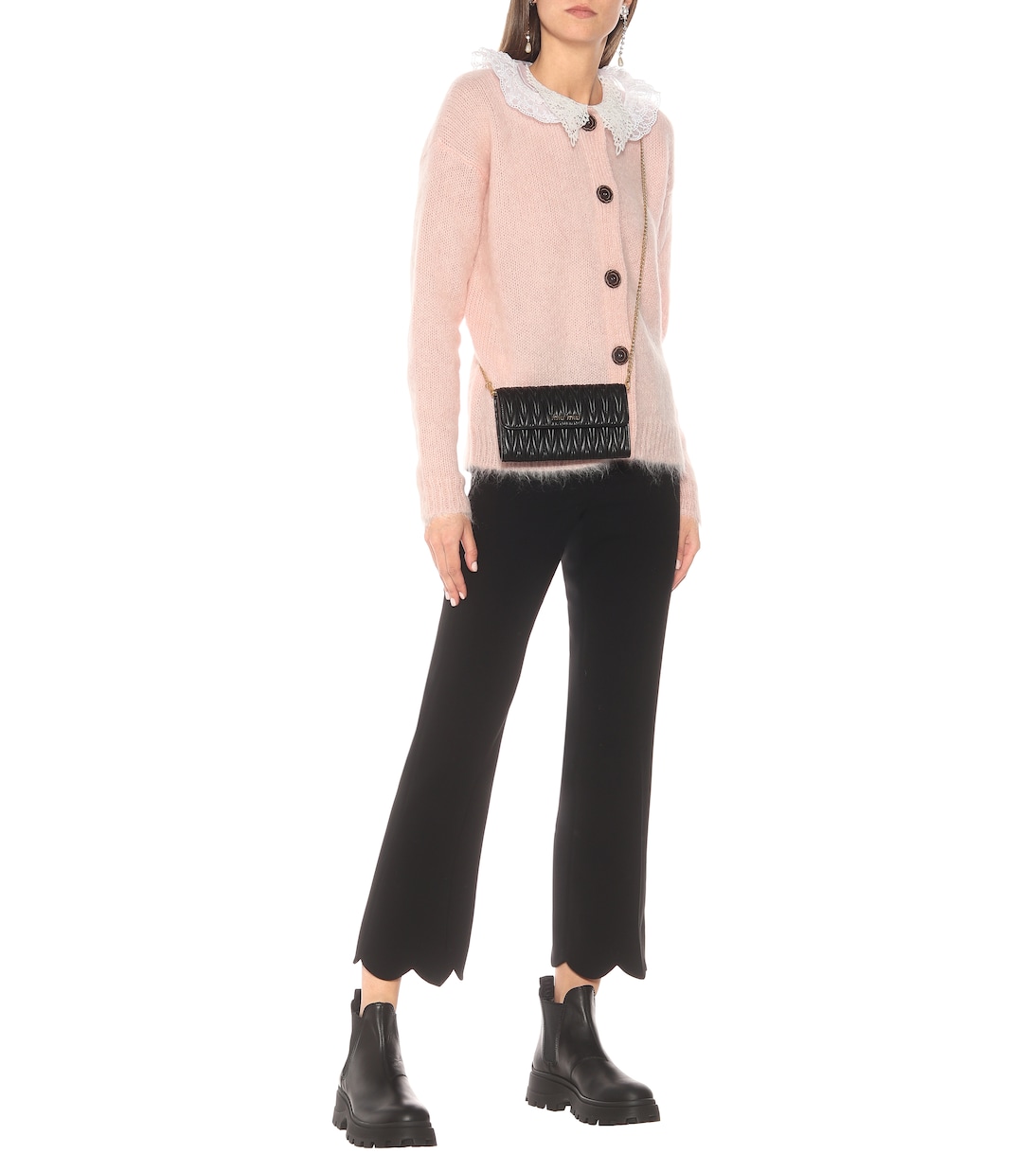 Lace-trimmed mohair-blend cardigan | Miu Miu
