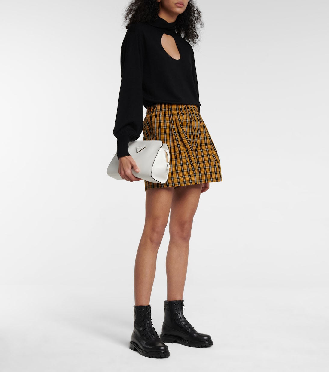 Checked cotton shorts | Miu Miu