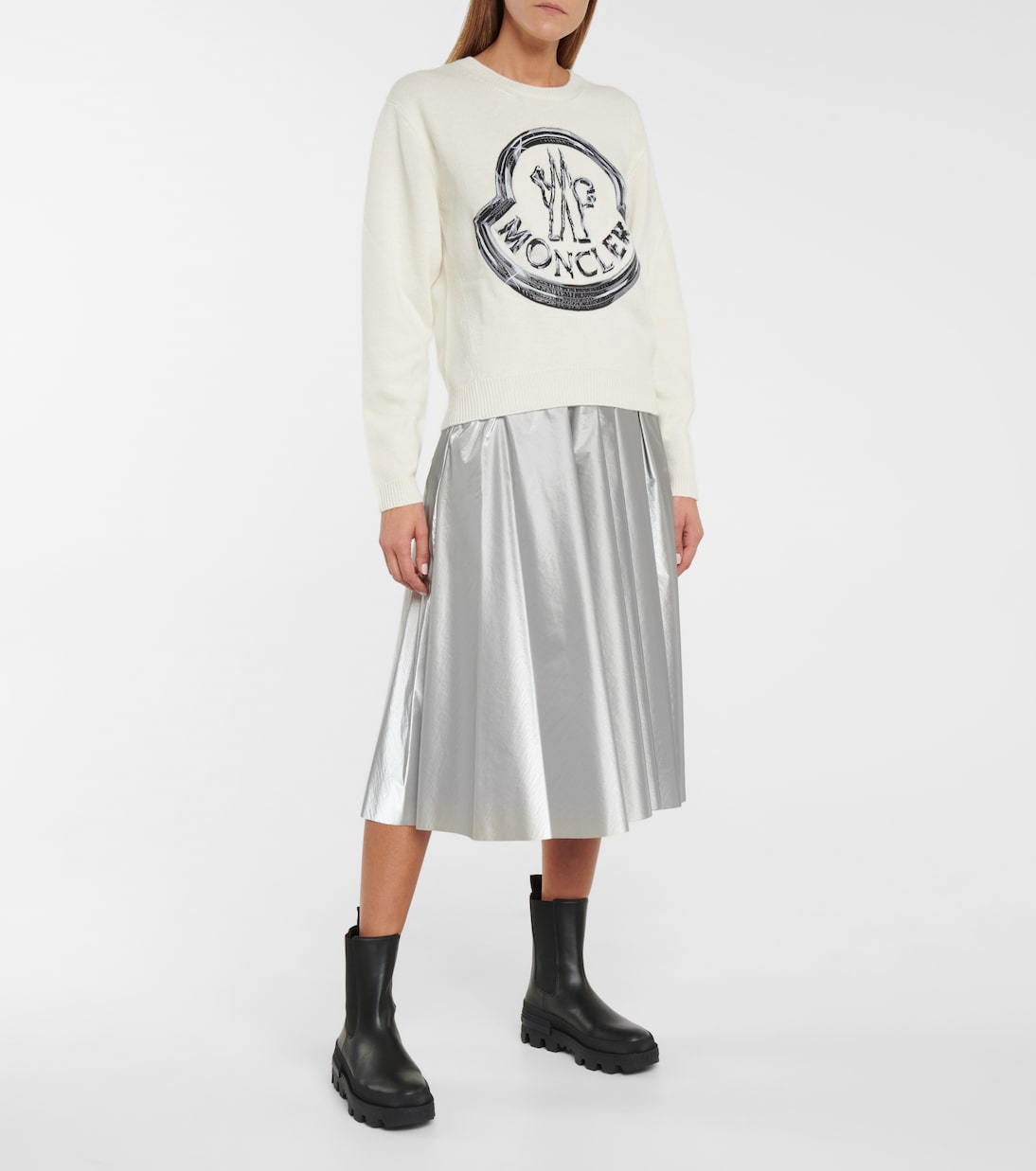 High-waisted pleated midi skirt | Moncler