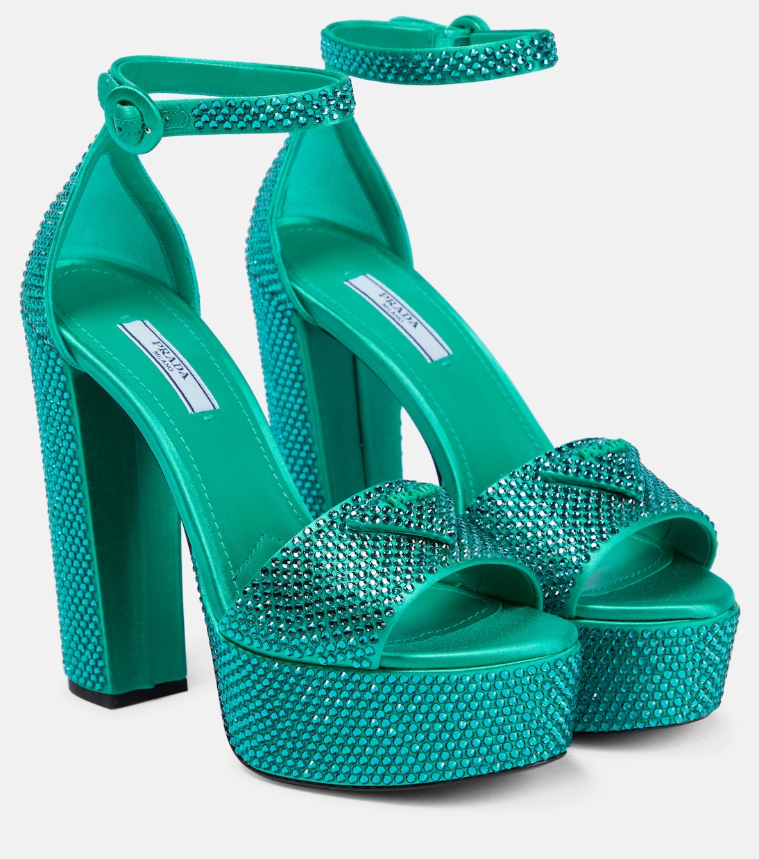 Sandali in raso con plateau e cristalli | Prada