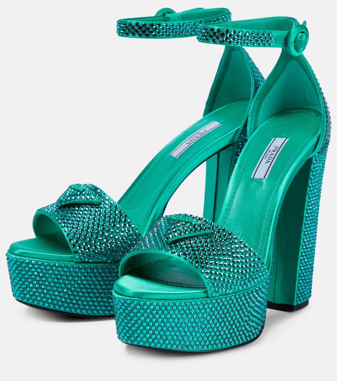 Sandali in raso con plateau e cristalli | Prada