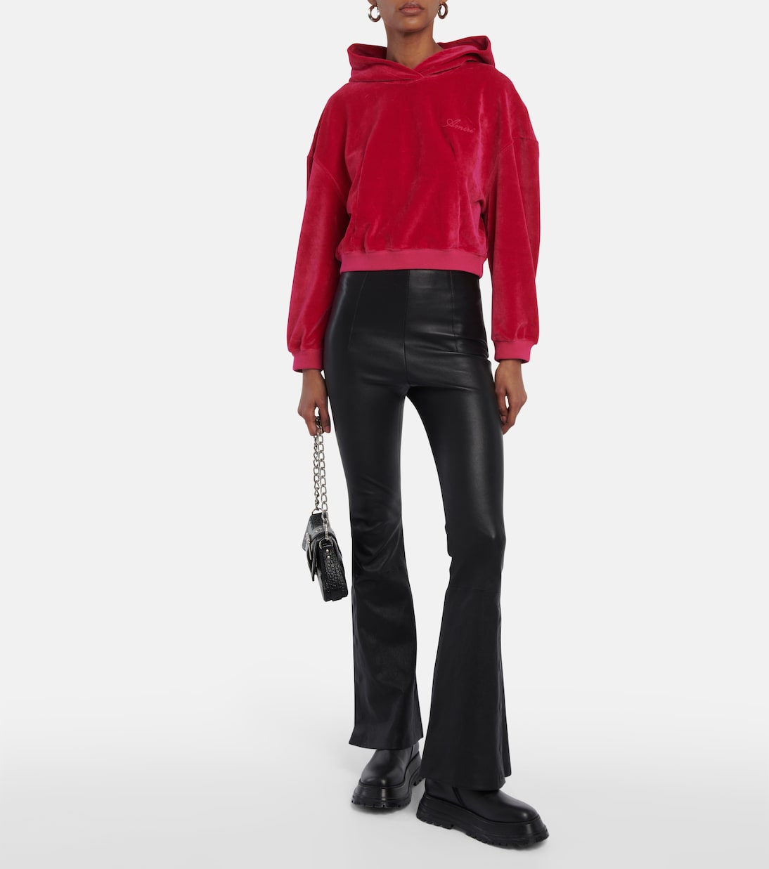 Felpa cropped in velluto con cappuccio | Amiri