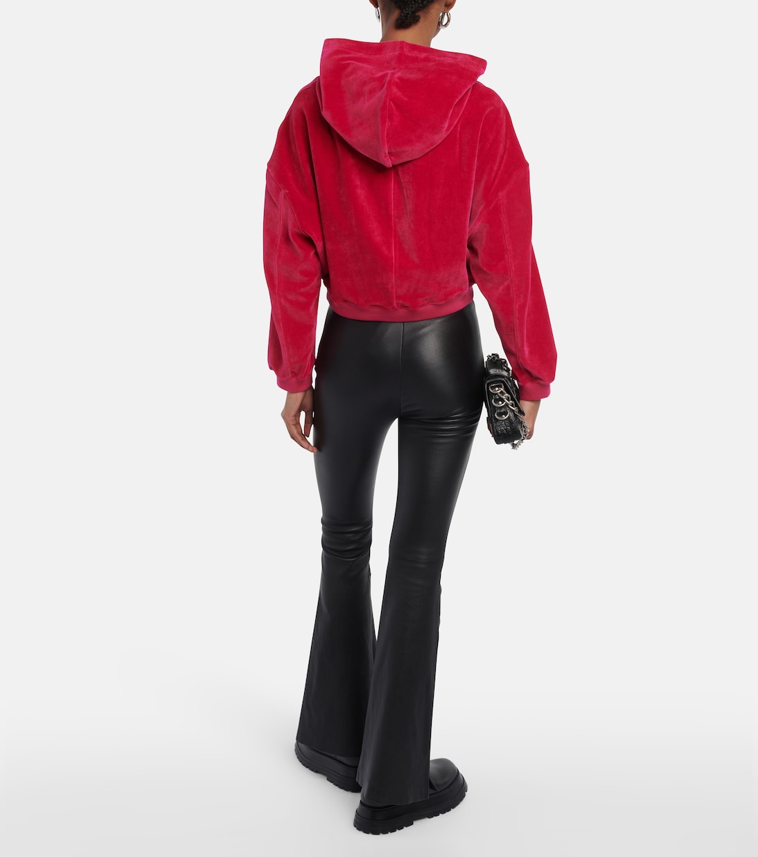 Felpa cropped in velluto con cappuccio | Amiri