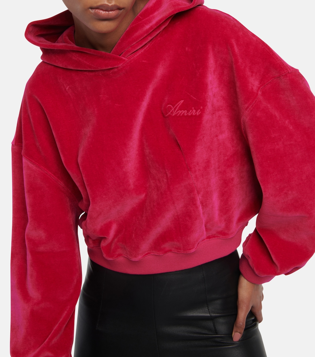 Felpa cropped in velluto con cappuccio | Amiri