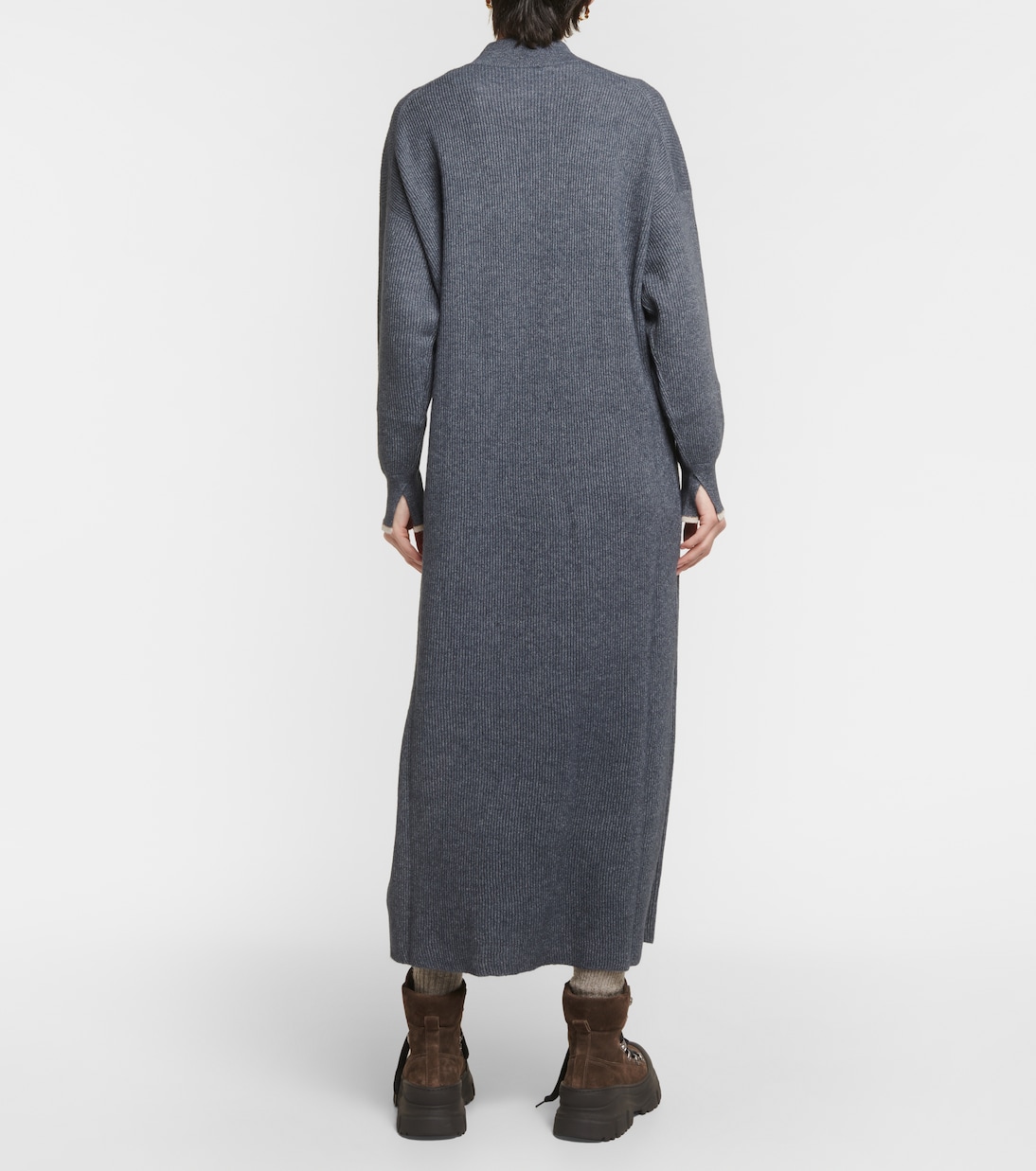 Abito midi in cotone e alpaca a coste | Brunello Cucinelli