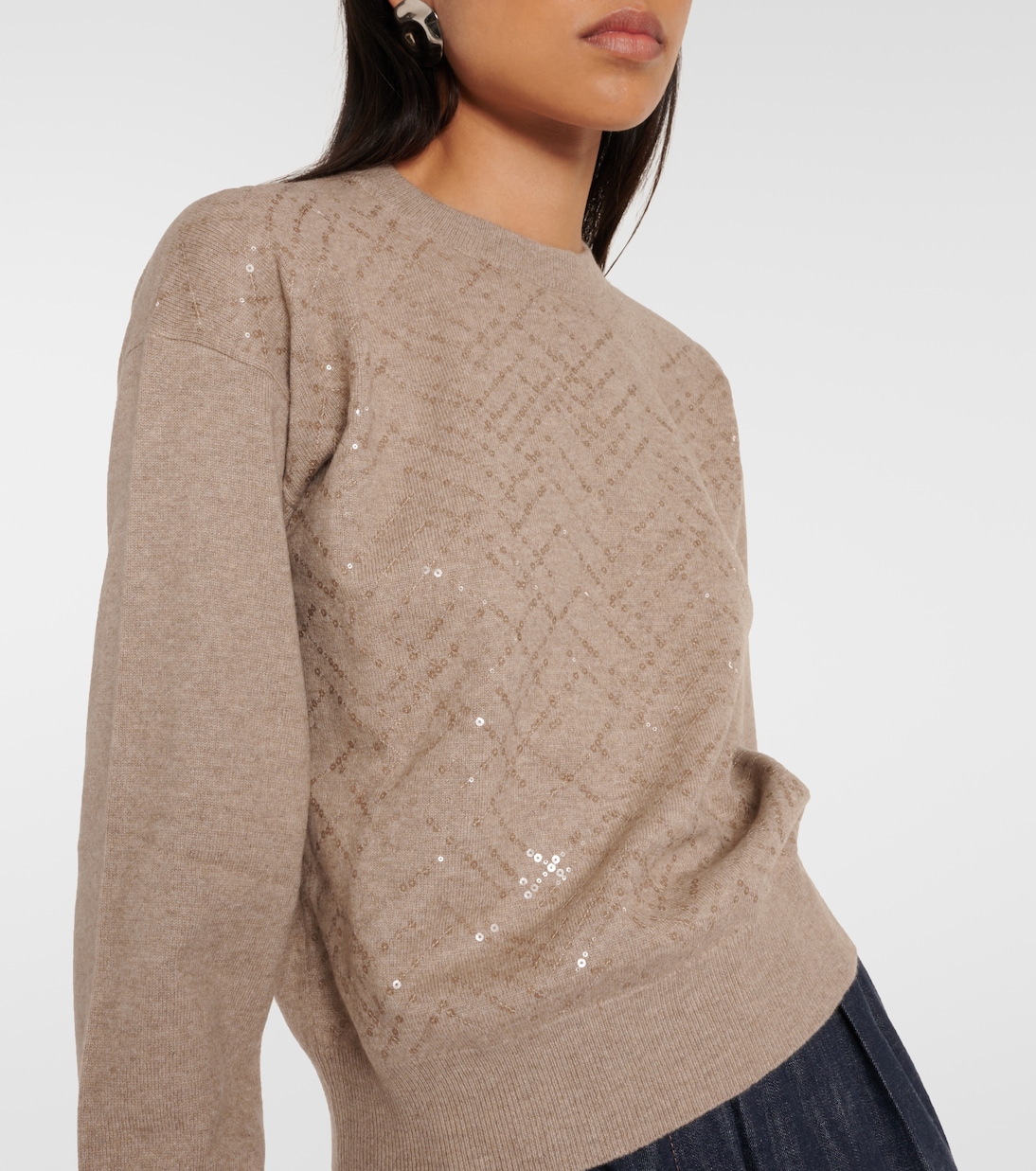 Jersey de lana, cachemir y seda adornado | Brunello Cucinelli
