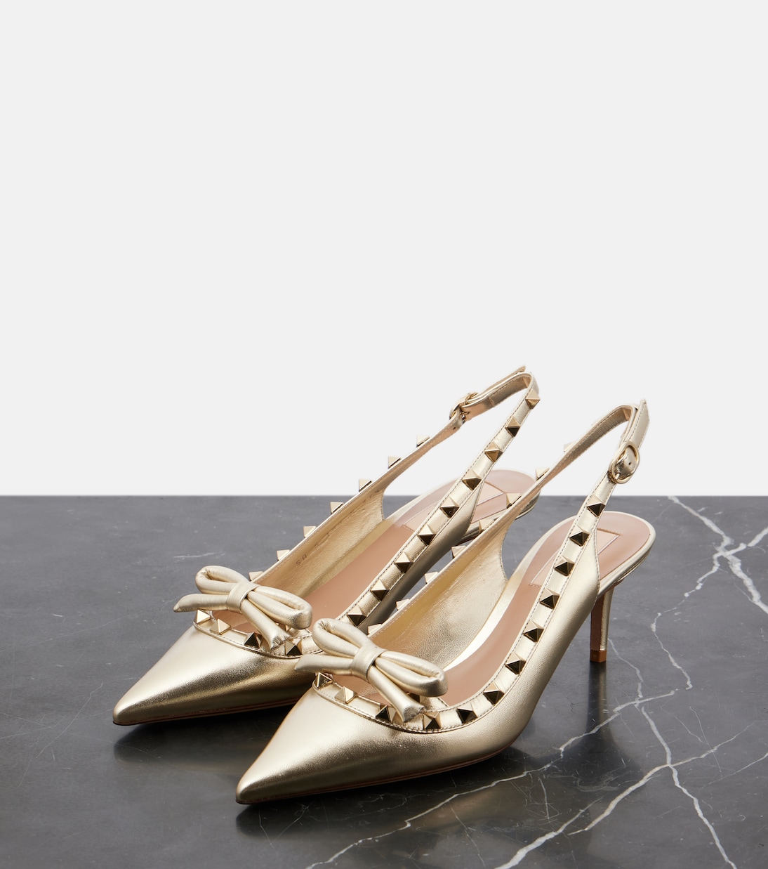 Slingback-Pumps Rockstud 70 aus Metallic-Leder | Valentino Garavani