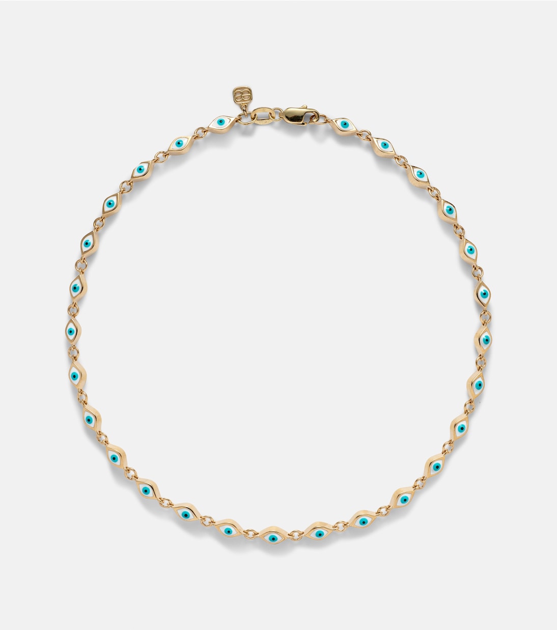 Braccialetto alla caviglia in oro 14kt con occhietto malocchio e smalti, design moderno per giovani