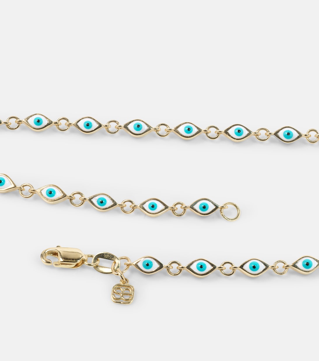 Braccialetto alla caviglia in oro 14kt con occhietto malocchio e smalti, design moderno per giovani