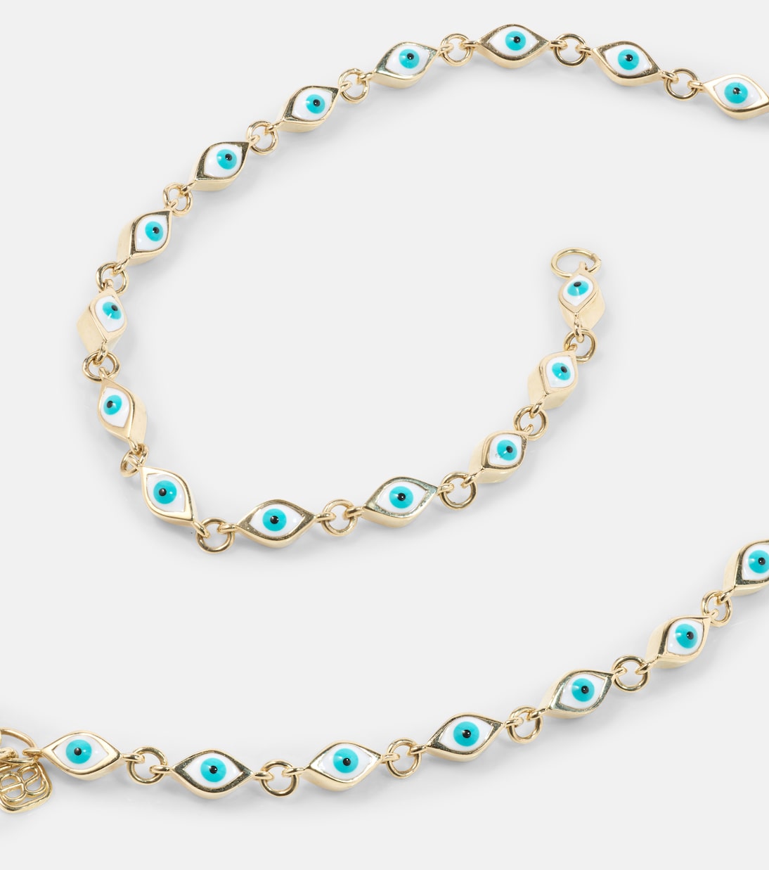 Braccialetto alla caviglia in oro 14kt con occhietto malocchio e smalti, design moderno per giovani