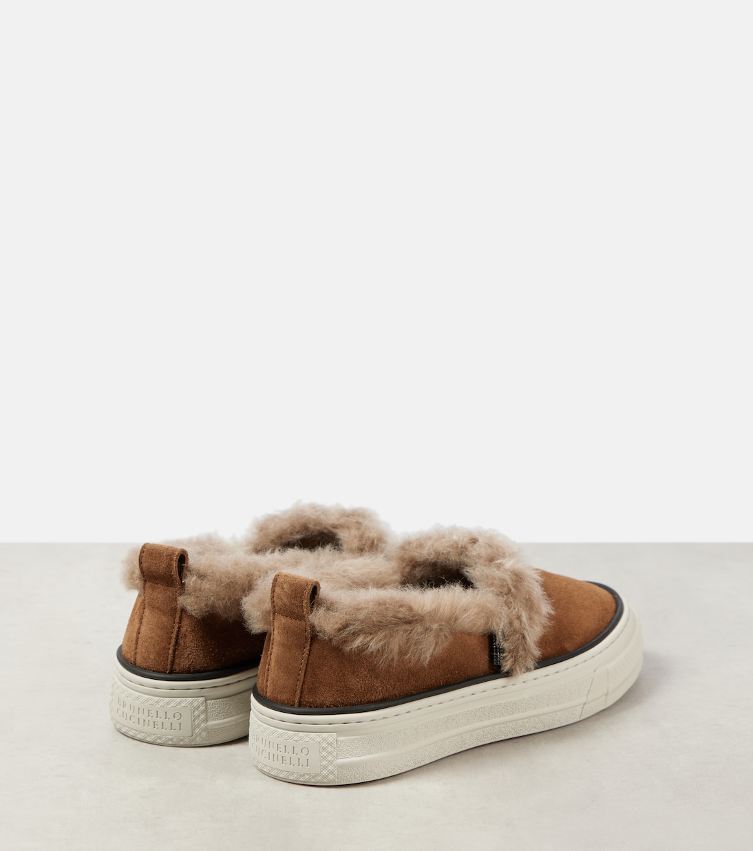 Baskets slip-on en daim et shearling | Brunello Cucinelli
