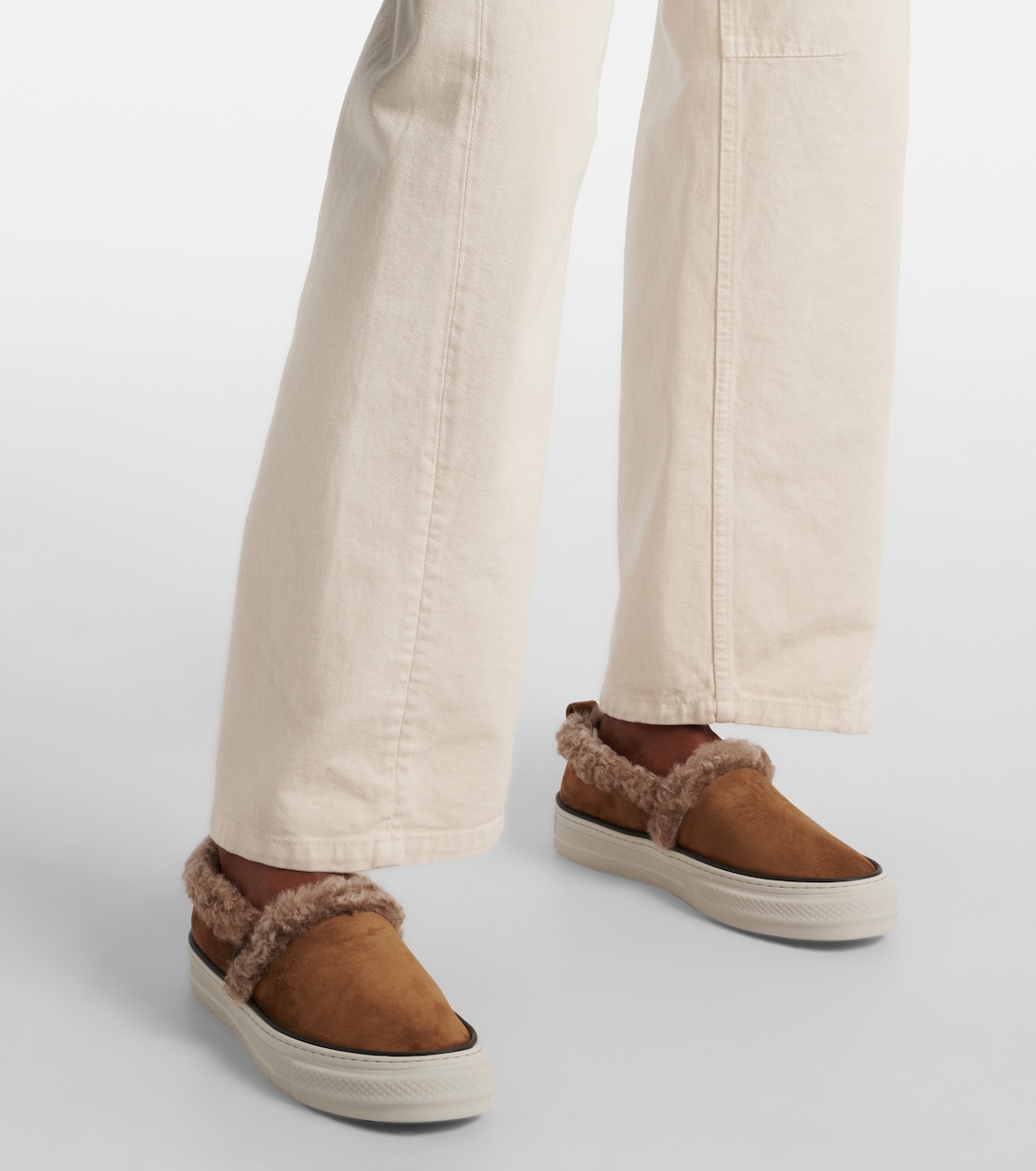 Baskets slip-on en daim et shearling | Brunello Cucinelli