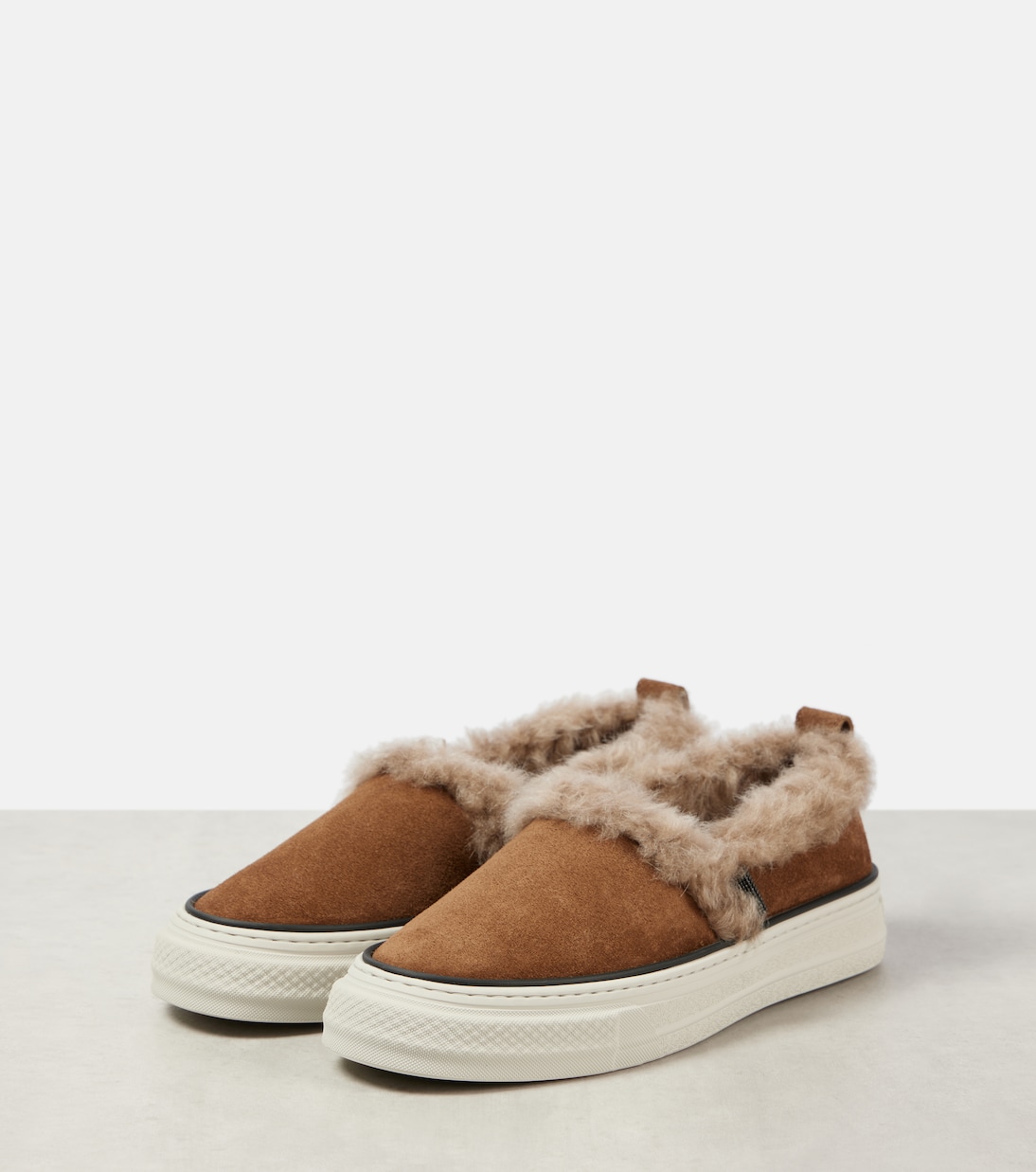 Baskets slip-on en daim et shearling | Brunello Cucinelli